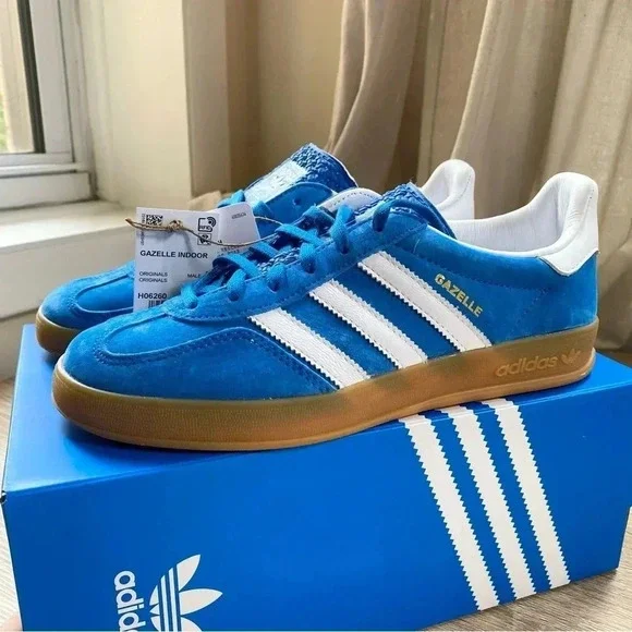 New Adidas Indoor Gazelle Sneakers Blue White Gum Womens 7 - Picture 6 of 13